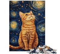 Jigsaw Puzzle for Teenagers 1000 Pieces Cat Under Starry Skies Educational Games A Work of Art Anti-Stress Toys Birthday Present,Travel Gifts, Size 75x50cm