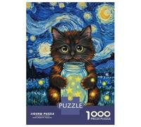 Jigsaw Puzzle for Teenagers 1000 Pieces Cat with Starry Night Jar Puzzle for Adults Hands-on Game Staycation Kill Time Parent-child Interaction 52x38cm/1000pcs
