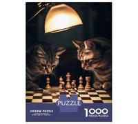 Jigsaw Puzzle for Teenagers 1000 Pieces Cats Playing Chess Jigsaws for Adults Hands-on Game Enhance Memory Parent-child Interaction 38x26cm/1000pcs