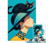 Jigsaw Puzzle for Teenagers 1000 Pieces Chic Vintage Cat Lady Art Toys Educational Games Impossible Game Precision Cutting Secret Santa Gifts (Size 38x26cm)