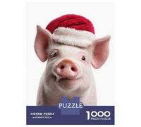 Jigsaw Puzzle for Teenagers 1000 Pieces Christmas Piglet Wearing Santa Hat Jigsaws for Adults Hands-on Game Enhance Memory Parent-child Interaction 52x38cm/1000pcs