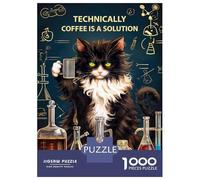 Jigsaw Puzzle for Teenagers 1000 Pieces Coffee Is A Solution Cat Jigsaws for Adults Toy Wall Decor Staycation Kill Time Parent-child Interaction 38x26cm/1000pcs