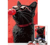 Jigsaw Puzzle for Teenagers 1000 Pieces Cool Cat with Bubble Gum Toy Wall Decor Birthday Gift Hands-on Game Difficult And Challenge Size 38x52cm