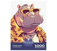 Jigsaw Puzzle for Teenagers 1000 Pieces Cool Hippo with Sunglasses And Jacket Jigsaws for Adults Hands-on Game Wall Art Unique Gifts for Birthday And Christmas 38x26cm/1000pcs