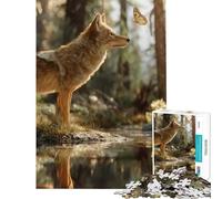 Jigsaw Puzzle for Teenagers 1000 Pieces Coyote And Butterfly by The Water Practical Game Toys Educational Games Gifts Ideas Tough Challenge (Size 75x50cm)