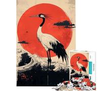 Jigsaw Puzzle for Teenagers 1000 Pieces Crane And Rising Sun Japanese Practical Game Challenging Game Toys Gifts Ideas Precision Cutting (Size 50x75cm)