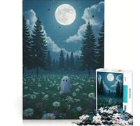 Jigsaw Puzzle for Teenagers 1000 Pieces Cute Ghost in A Flower Field, Toy Wall Decor, Difficult And Challenge, Challenging Game Gifts 38x26cm