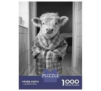 Jigsaw Puzzle for Teenagers 1000 Pieces Cute Highland Cow in Robe Funny Bathroom Poster Puzzle for Adults DIY Toys Analysis And Logic Difficult And Challenge 52x38cm/1000pcs