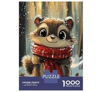 Jigsaw Puzzle for Teenagers 1000 Pieces Cute Raccoon in Winter Scarf Jigsaws for Adults Hands-on Game Enhance Memory Parent-child Interaction 38x26cm/1000pcs