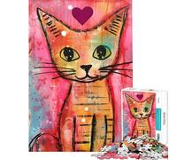 Jigsaw Puzzle for Teenagers 1000 Pieces Cute Valentine Tabby Cat Mixed Media Difficult And Challenge Tough Challenge Family Games Suitable for People Aged 14 And Above (50x75cm)