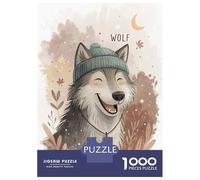 Jigsaw Puzzle for Teenagers 1000 Pieces Cute Wolf Wearing A Beanie Puzzle for Adults Relax Games For Family Fun for Is Ideal As A Gift 52x38cm/1000pcs