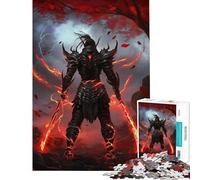 Jigsaw Puzzle for Teenagers 1000 Pieces Dark Warrior with Flaming Swords Difficult And Challenge Tough Challenge Family Games Suitable for People Aged 14 And Above (38x26cm)