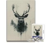 Jigsaw Puzzle for Teenagers 1000 Pieces Deer Portrait with Forest Integration Educational Family Game Perfect Decoration Toy Wall Decor Size 50x75cm