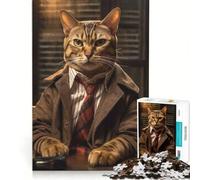 Jigsaw Puzzle for Teenagers 1000 Pieces Detective Bengal Cat, Educational Game, Perfect Decoration, Wishlist with Santa Claus 38x52cm