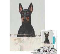 Jigsaw Puzzle for Teenagers 1000 Pieces Doberman Pinscher Behind Fence Educational Challenge Improve Memory Fun Games for 14+ Puzzle Game Offered (38x52cm)