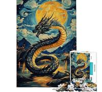 Jigsaw Puzzle for Teenagers 1000 Pieces Dragon Under Full Moon Teenager Puzzles Hands-on Game Wall Decoration Difficult And Challenge (Size 50x75cm)