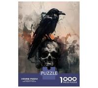 Jigsaw Puzzle for Teenagers 1000 Pieces E.A. Poe Raven on Skull Jigsaw Puzzle Relax Games Difficult Hard Difficult And Challenge 38x26cm/1000pcs