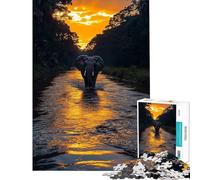 Jigsaw Puzzle for Teenagers 1000 Pieces Elephant Crossing River at Sunset Jigsaw Puzzle Relaxing Games Staycation Kill Time for Is Ideal As A Gifts (Size 50x75cm)