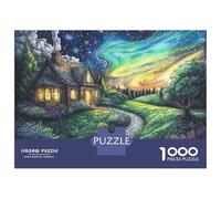 Jigsaw Puzzle for Teenagers 1000 Pieces Enchanted Cottage with Northern Lights Jigsaw Puzzle Relax Games Difficult Hard Difficult And Challenge 38x26cm/1000pcs