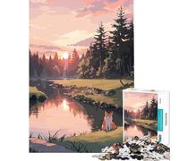 Jigsaw Puzzle for Teenagers 1000 Pieces Fox in Forest Landscape at Sunset Fun Activities at Home Improve Memory Relaxing Games for Ages 14 And over (38X52CM)