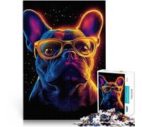 Jigsaw Puzzle for teenagers 1000 Pieces French Bulldog in Neon Hands-on Game Every Piece is Unique - Challenging Family Fun Game 50x70cm