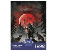 Jigsaw Puzzle for Teenagers 1000 Pieces Full Moon Wolf Warrior Art Print Jigsaw Puzzle Relax Games Difficult Hard Difficult And Challenge 38x26cm/1000pcs