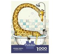 Jigsaw Puzzle for Teenagers 1000 Pieces Giraffe Have Difficulty Taking A Bath Illustration Jigsaws for Adults Hands-on Game Wall Art Unique Gifts for Birthday And Christmas 38x26cm/1000pcs