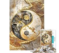 Jigsaw Puzzle for Teenagers 1000 Pieces Golden Yin And Yang Unity Jigsaw Puzzle Relaxing Games Staycation Kill Time for Is Ideal As A Gifts (Size 38x52cm)