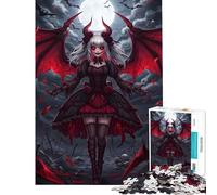 Jigsaw Puzzle for Teenagers 1000 Pieces Gothic Devil Girl with Red Wings Help The Brain Exercise Difficult Challenge Family Game Suitable for Ages 14 And Up (50x75cm)