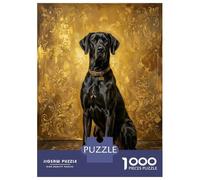 Jigsaw Puzzle for Teenagers 1000 Pieces Great Dane Portrait on Gold Background Puzzle for Adults Hands-on Game Staycation Kill Time Parent-child Interaction 52x38cm/1000pcs
