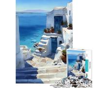 Jigsaw Puzzle for Teenagers 1000 Pieces Greek Island Architecture And Seascape Practical Game Challenging Game Toys Gifts Ideas Precision Cutting (Size 38x52cm)