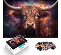 Jigsaw Puzzle for teenagers 1000 Pieces Highland Cow Artwork Analysis and logic 26x38cm with Matching Poster and Trivia Sheet for 14+