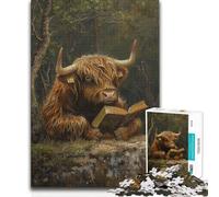 Jigsaw Puzzle for Teenagers 1000 Pieces Highland Cow Nature Book Educational Family Game Pattern Assembly Educational Toy (size 38x26cm)