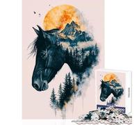 Jigsaw Puzzle for Teenagers 1000 Pieces Horse ﹨u Mountain Moon Interactive Family Leisure Activity Ideal Festive Holiday Present (38X26cm)