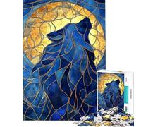 Jigsaw Puzzle for Teenagers 1000 Pieces Howling Wolf Stained Glass Yearning Jigsaw Puzzle Relaxing Games Staycation Kill Time for Is Ideal As A Gifts (Size 38x26cm)