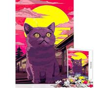 Jigsaw Puzzle for Teenagers 1000 Pieces Japan Cat City Pop Interactive Family Leisure Activity Ideal Festive Holiday Present (38X52cm)