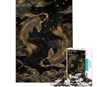 Jigsaw Puzzle for Teenagers 1000 Pieces Japanese Koi Fish Yin Yang Jigsaw Puzzle Hands-on Game Presents for Women for Is Ideal As A Gifts (Size 38x26cm)