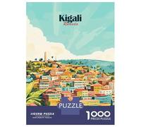 Jigsaw Puzzle for Teenagers 1000 Pieces Kigali Rwanda Cityscape Illustration Puzzle for Adults Relax Games For Family Fun for Is Ideal As A Gift 38x26cm/1000pcs