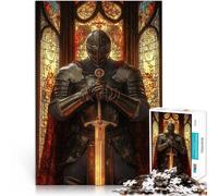 Jigsaw Puzzle for teenagers 1000 Pieces Knight in Armor Stained Glass Interesting Stress Reduction is ideal as gifts for the whole family 50x70cm