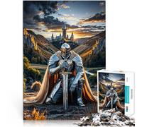 Jigsaw Puzzle for teenagers 1000 Pieces Knight Kneeling Before Castle Lernspielzeug Geeignet für die Schreibtischdekoration75x50cm