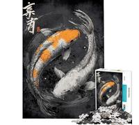 Jigsaw Puzzle for Teenagers 1000 Pieces Koi Fish Yin Yang Illustration Jigsaw Puzzle Relaxing Games Staycation Kill Time for Is Ideal As A Gifts (Size 38x52cm)