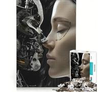 Jigsaw Puzzle for Teenagers 1000 Pieces Lady And The Mechanical Robot Faces Toy Wall Decor Difficult And Challenge Challenging Game Gifts 50x75cm