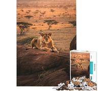 Jigsaw Puzzle for Teenagers 1000 Pieces Lioness on A Rock Help The Brain Exercise Difficult Challenge Family Game Suitable for Ages 14 And Up (38x26cm)