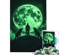 Jigsaw Puzzle for Teenagers 1000 Pieces Lone Figure with Wolves Howling at The Moon Toys Educational Games Impossible Game Precision Cutting Secret Santa Gifts (Size 38x26cm)