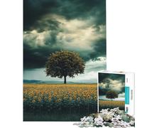Jigsaw Puzzle for Teenagers 1000 Pieces Lone Tree in Sunflower Field Learning Educational Toys Hands-on Game Family Activities Birthday Gifts (Size 38x26cm)