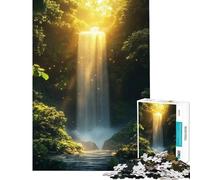 Jigsaw Puzzle for Teenagers 1000 Pieces Luminous Waterfall in Lush Forest Practical Game Challenging Game Toys Gifts Ideas Precision Cutting (Size 38x52cm)