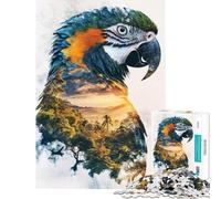 Jigsaw Puzzle for Teenagers 1000 Pieces Macaw with Jungle Sunset Help The Brain Exercise Difficult Challenge Family Game Suitable for Ages 14 And Up (38x52cm)