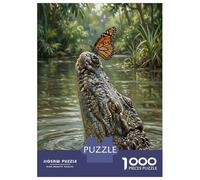 Jigsaw Puzzle for Teenagers 1000 Pieces Monarch Butterfly on Alligator Head Puzzle for Adults Hands-on Game Staycation Kill Time Parent-child Interaction 38x26cm/1000pcs