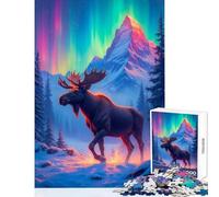 Jigsaw Puzzle for Teenagers 1000 Pieces Moose in Winter Wonderland Toy Wall Decor Great Gift Educational Games Parent-child Interaction (Size 38x52cm)