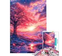 Jigsaw Puzzle for Teenagers 1000 Pieces Mount Fuji Cherry Blossom Sunset Adult Jigsaw Hands-on Game Analysis And Logic Birthday And Unique Gifts (Size 38x52cm)